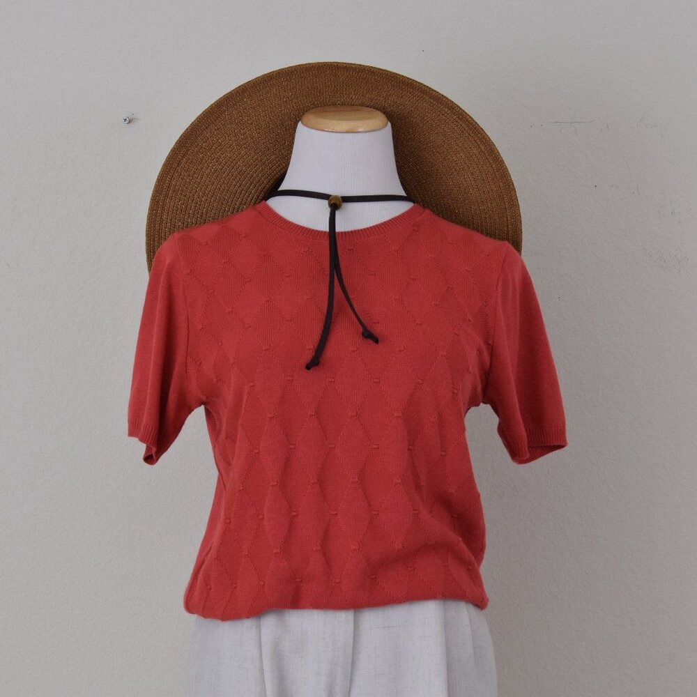 Vintage 80s Pullover Salmon Knit Top | size PL - Picture 9 of 10